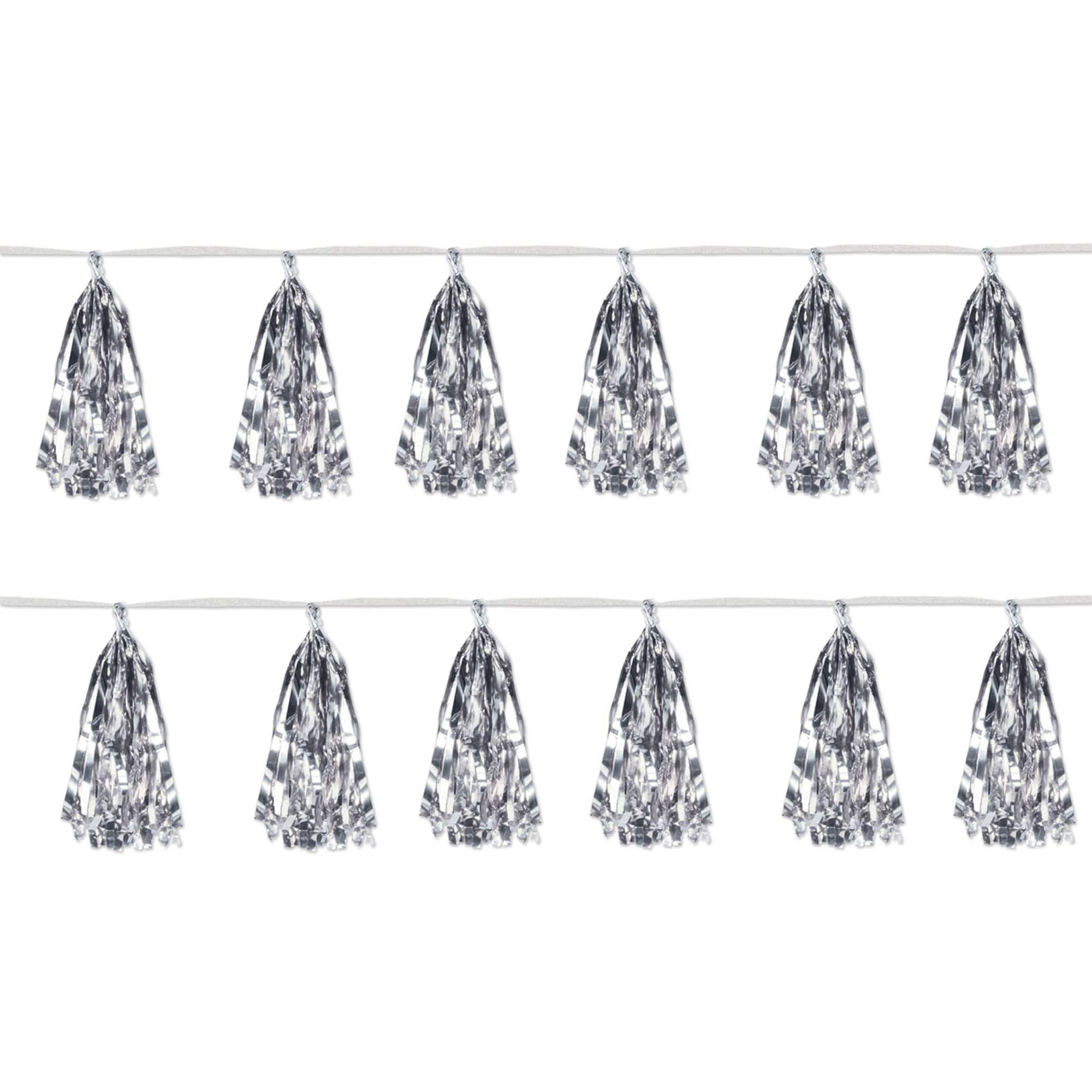 Beistle 9.75" x 8ft. Silver Metallic Tassel Garlands, 2ct.